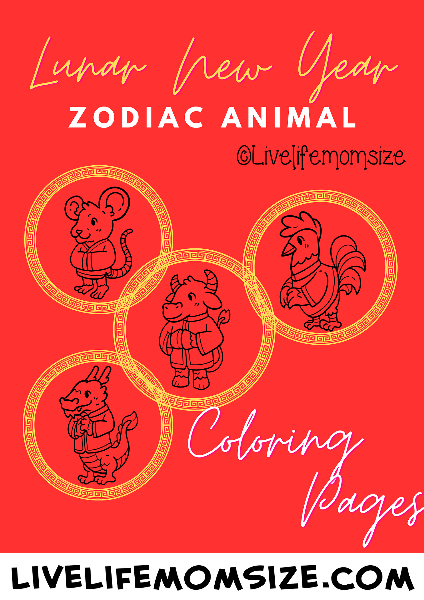 Chinese zodiac animal coloring page featuring the Year of the Dragon. Free printable for Lunar New Year celebrations.
